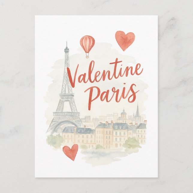 Postale Carte aquarelle de la Saint-Valentin de Paris – To (Devant)