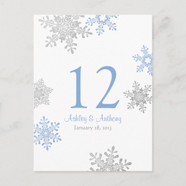 Postale Carte argentée bleue de Tableau de mariage d'hiver (Devant)
