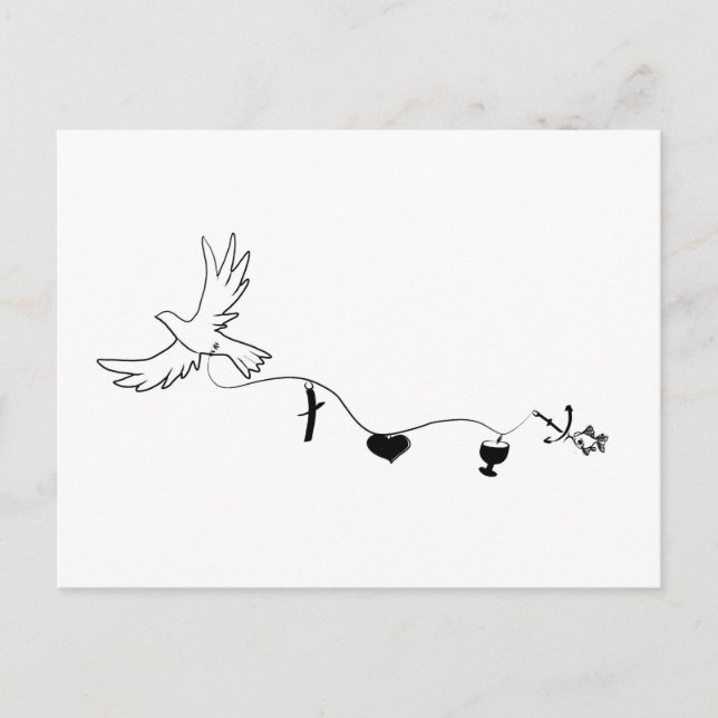 Postale Carte avec colombe de paix et symboles chrétiens (Devant)