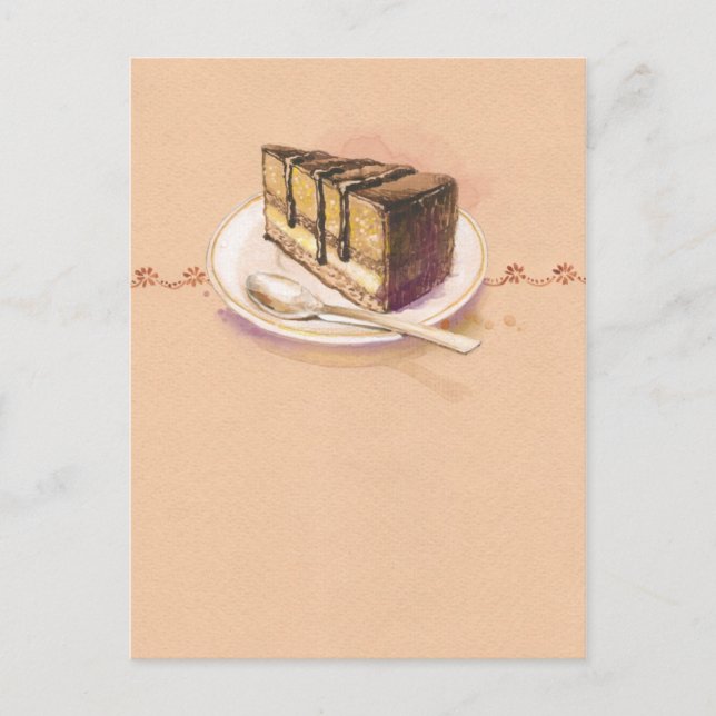 Postale Carte avec gâteau à l'aquarelle peinte (Devant)