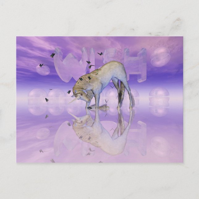 Postale carte avec Unicorn, Wish (Devant)