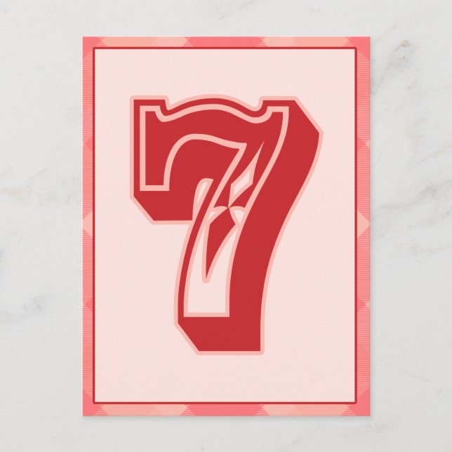 Postale Carte Bannière de typographie rose Numéro "7" (Devant)