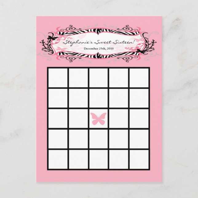 Postale Carte Bingo Gravée Papillon Fille Zèbre Imprimer (Devant)