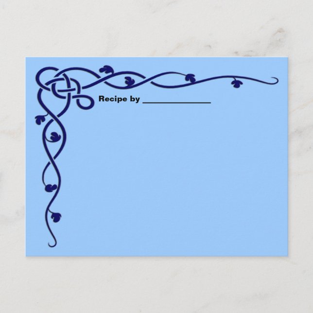 Postale Carte blanche Recette Vine Feuille Bleue (Devant)