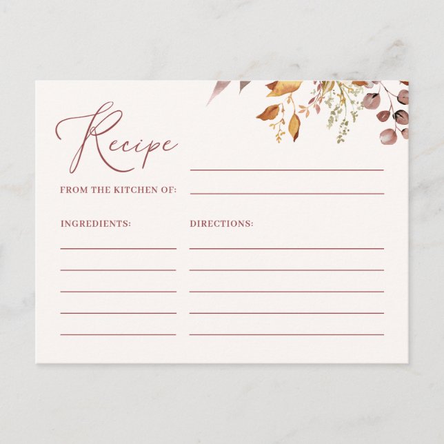 Postale Carte Boho Automne Bohemian Recette pour la Mariée (Devant)