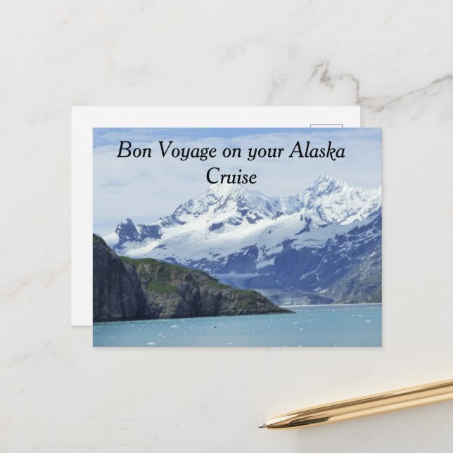 Postale Carte Bon Voyage pour une croisière en Alaska (Devant/Arrière en situation)