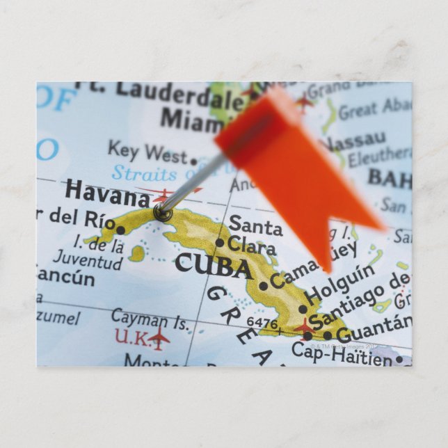 Postale Carte broche placée à La Havane, Cuba sur la carte (Devant)
