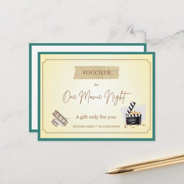 Postale Carte Cadeau Drôle 'Soirée Cinéma' (Devant/Arrière en situation)
