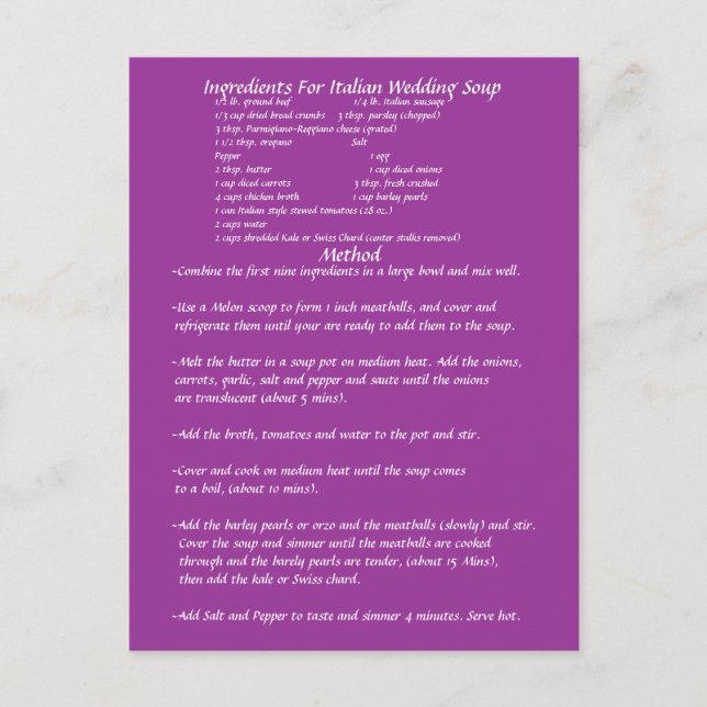 Postale Carte cadeau Soupe mariage RECEPE (Devant)