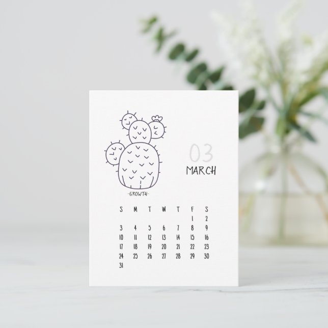 Postale Carte Calendrier Cactus 2024 personnalisable de ma (Debout devant)