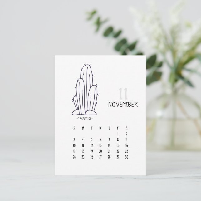 Postale Carte Calendrier Cactus 2024 personnalisable de no (Debout devant)