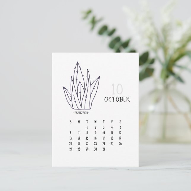 Postale Carte Calendrier Cactus 2024 personnalisable d'oct (Debout devant)