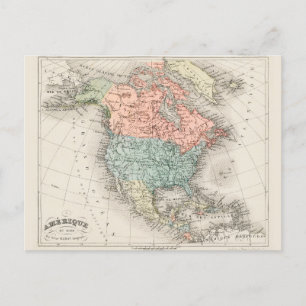 Postale Carte cartographique vintage de l'Amérique du Nord