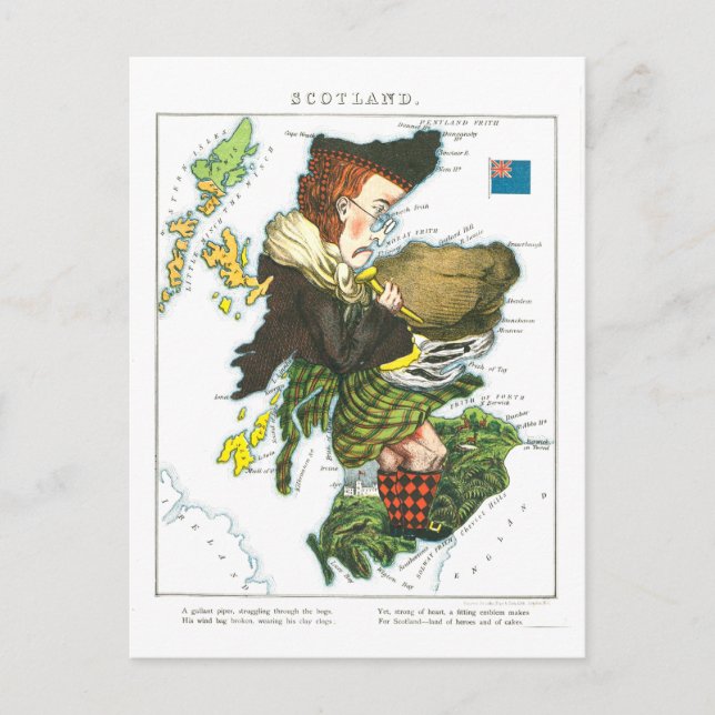 Postale Carte cartographique vintage de l'Écosse (Devant)