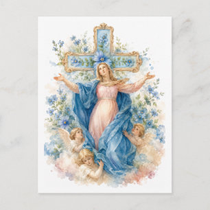 Postale Carte catholique florale bleue de l'Assomption de