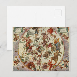 Postale Carte céleste ancienne de l'étoile du Nord 1660