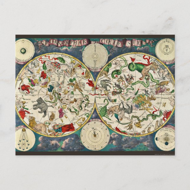 Postale Carte céleste Carte des étoiles Astronomie Vintage (Devant)