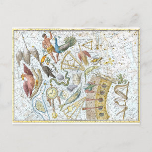 Postale Carte céleste des constellations du ciel sud vinta