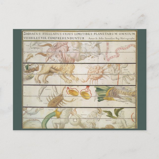 Postale Carte céleste vintage, Astronomie par John Seller (Devant)