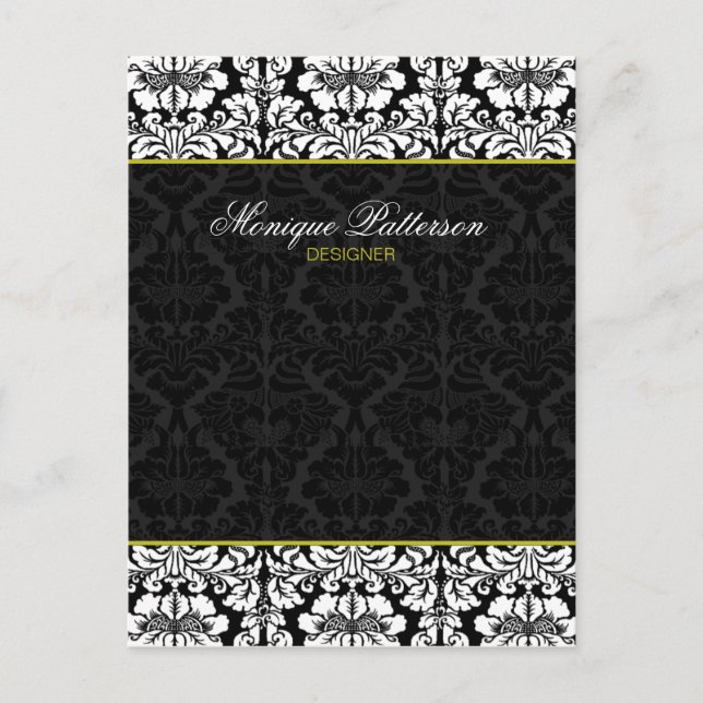 Postale Carte Chic Bow Swanky Sage Black Damask (Devant)