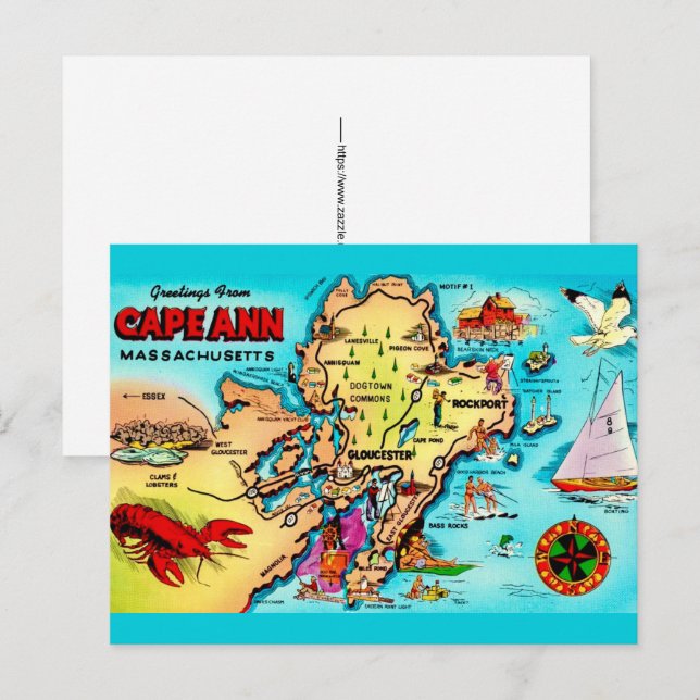Postale Carte colorée de Cape Ann MA (Devant / Derrière)