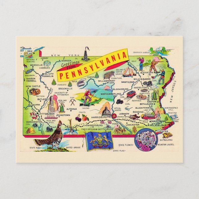 Postale Carte colorée de Pennsylvanie (Devant)