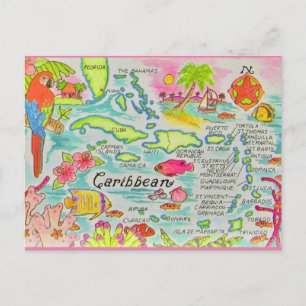 Postale Carte colorée des îles des Caraïbes