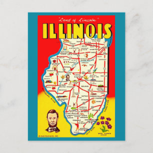 Postale Carte colorée illustrée vintage de l'Illinois