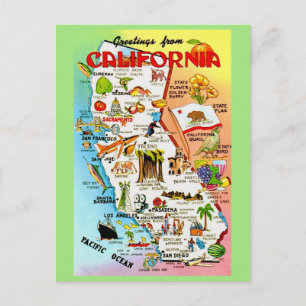 Postale Carte colorée vintage de Californie 