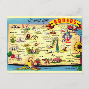 Postale Carte colorée vintage du Kansas 