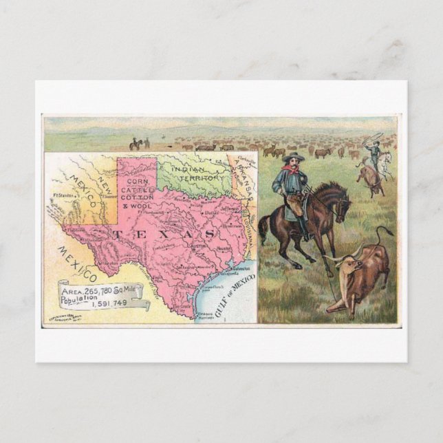 Postale Carte commerciale Vintage Texas 1889 (Devant)
