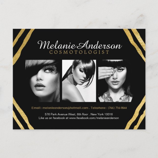 Postale Carte comp Artiste de maquillage moderne Gold et B (Devant)