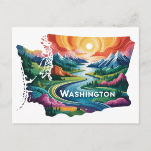 Postale Carte conceptuelle vibrante de l'État de Washingto