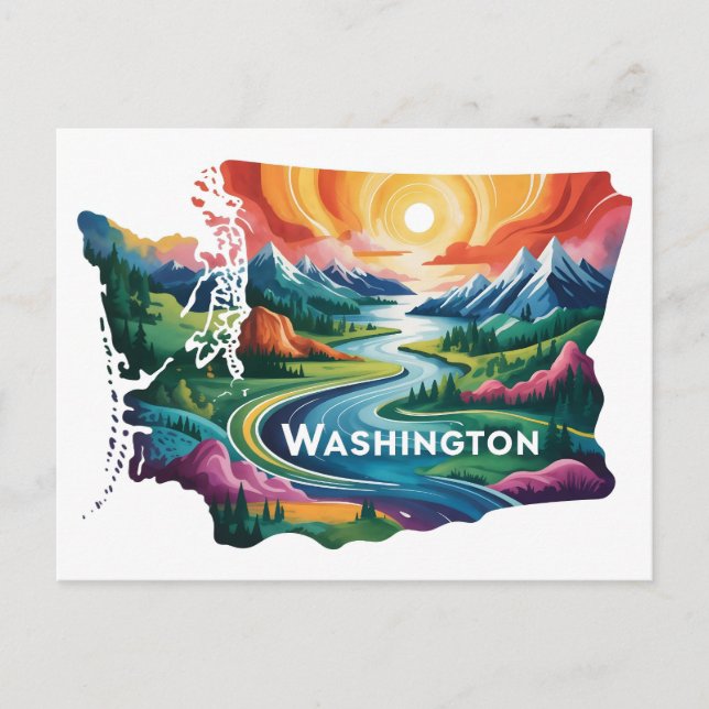 Postale Carte conceptuelle vibrante de l'État de Washingto (Devant)