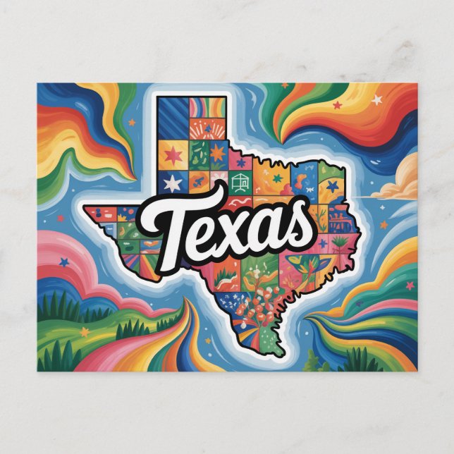 Postale Carte conceptuelle vibrante du Texas (Devant)