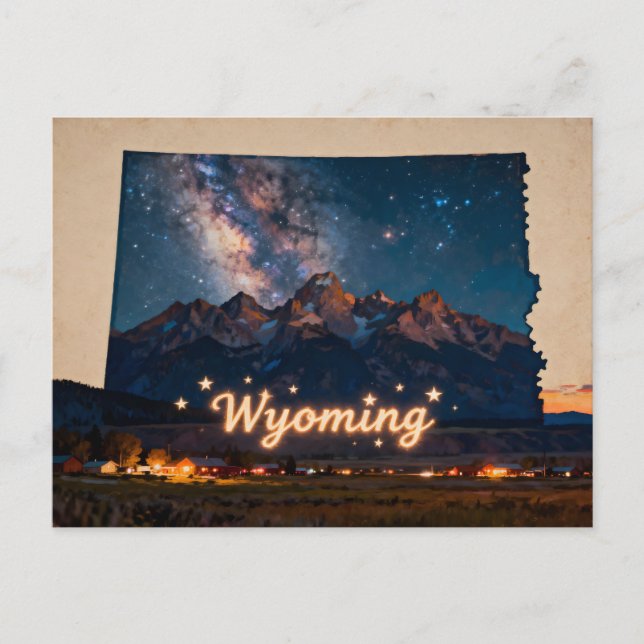 Postale Carte conceptuelle vibrante du Wyoming (Devant)