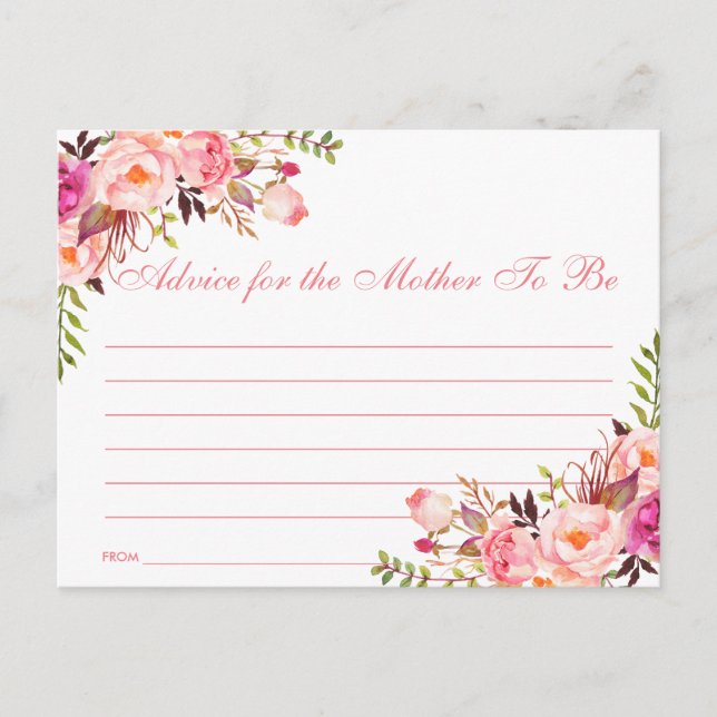 Postale Carte conseil Baby shower rose floral (Devant)