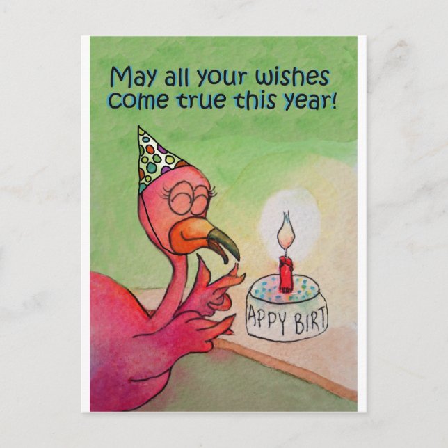 Postale Carte couleur rose Flamant rose Anniversaire (Devant)
