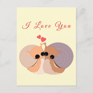 Postale Carte Cute Snail Couple Je T'Aime