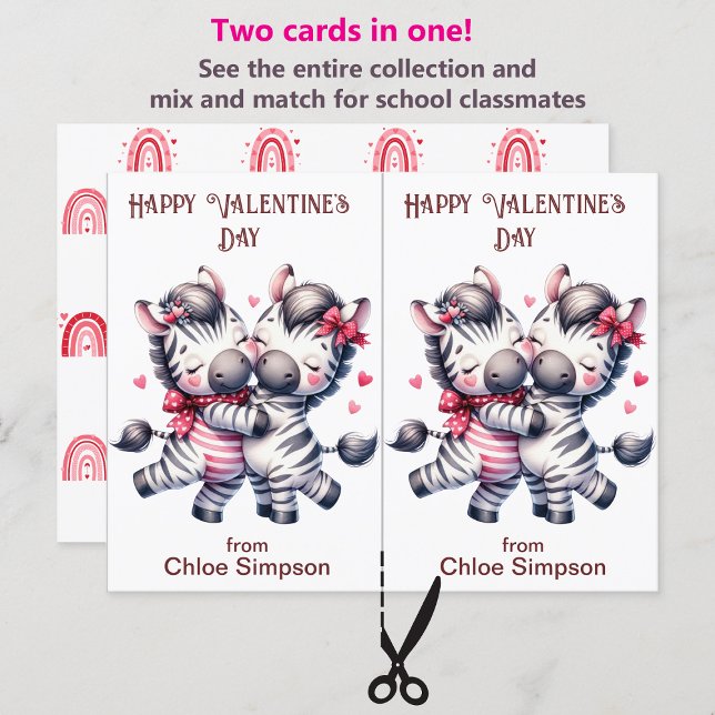 Postale Carte Cute Zebra Couple Kid's Valentine (Créateur téléchargé)