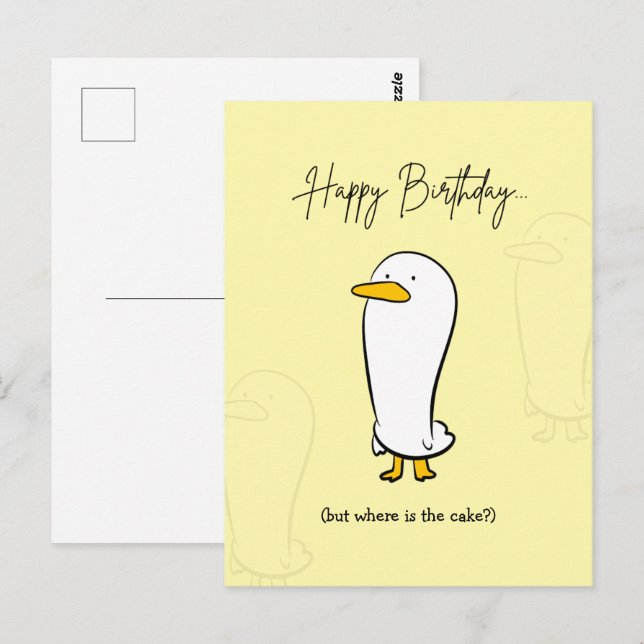 Postale Carte d’anniversaire de canard drôle - Où est le g (Devant / Derrière)