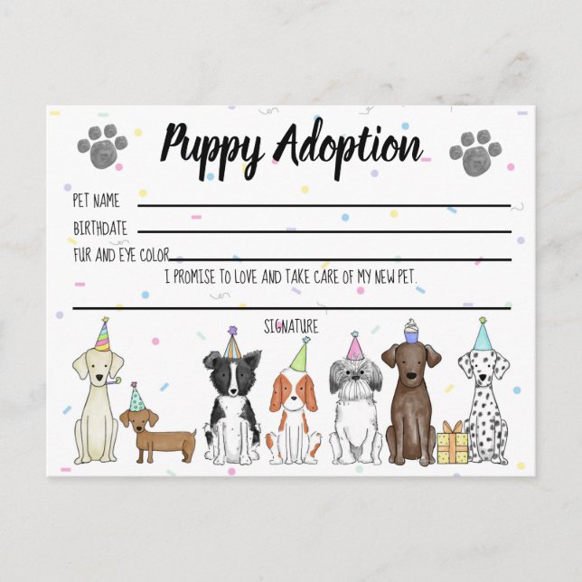 Postale Carte d'adoption de chiot en peluche pour cadeau d (Devant)
