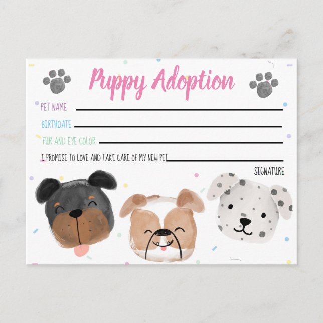 Postale Carte d'adoption de chiot en peluche pour cadeau d (Devant)