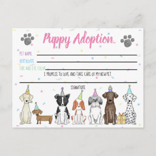 Postale Carte d'adoption de chiot en peluche pour cadeau d