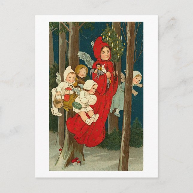 Postale Carte d'Anges Vintage la Nuit (Devant)