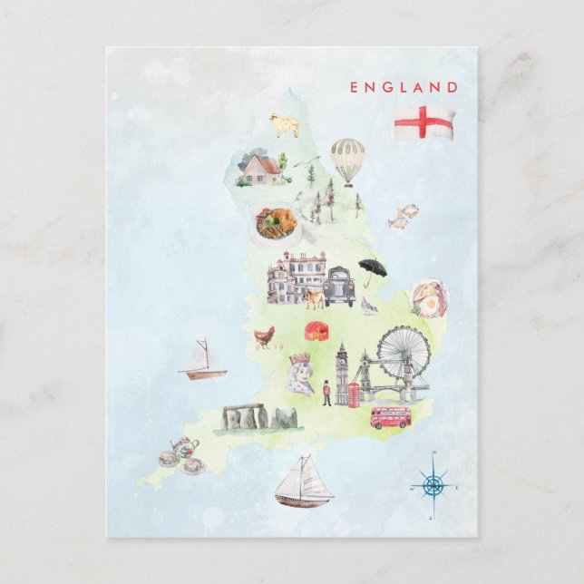 Postale Carte d'Angleterre illustrée à l'aquarelle Art (Devant)