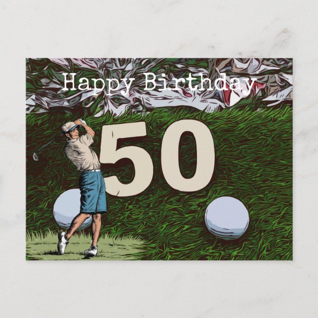 Postale Carte d'anniversaire 50 ans de golf avec balle de  (Devant)