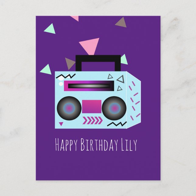 Postale Carte d'anniversaire 80s Bright Music System Nom (Devant)