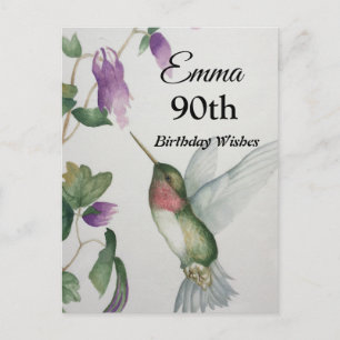 Postale Carte d'anniversaire 90 ans Jardin de colibris Joy