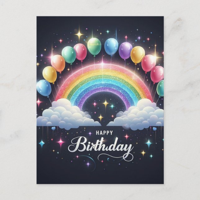 Postale Carte d'anniversaire - Arc-en-ciel et ballons étin (Devant)